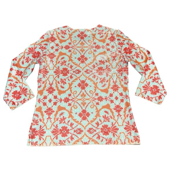 J. McLaughlin Corali‎ Cyprus Sea Flat Sequin Sweater Top Blue Aqua Coral Size S - Picture 4 of 8